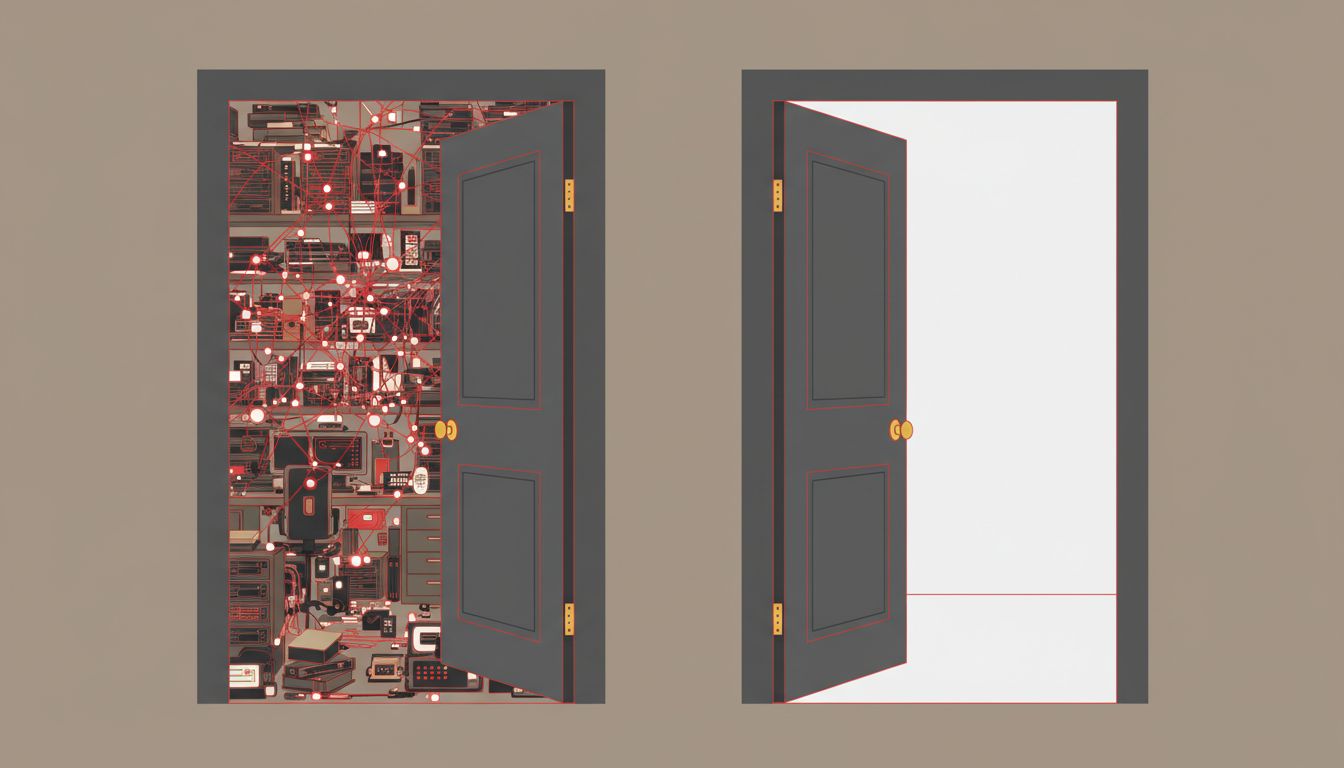 Two identical doors opening to very different rooms, representing identical features backed by different infrastructure