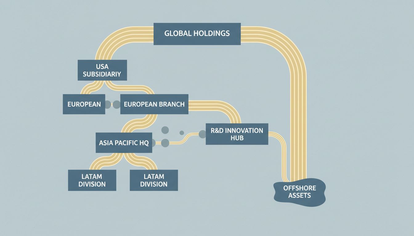 Diagram showing profit flows through multinational corporate structures toward low-tax jurisdictions