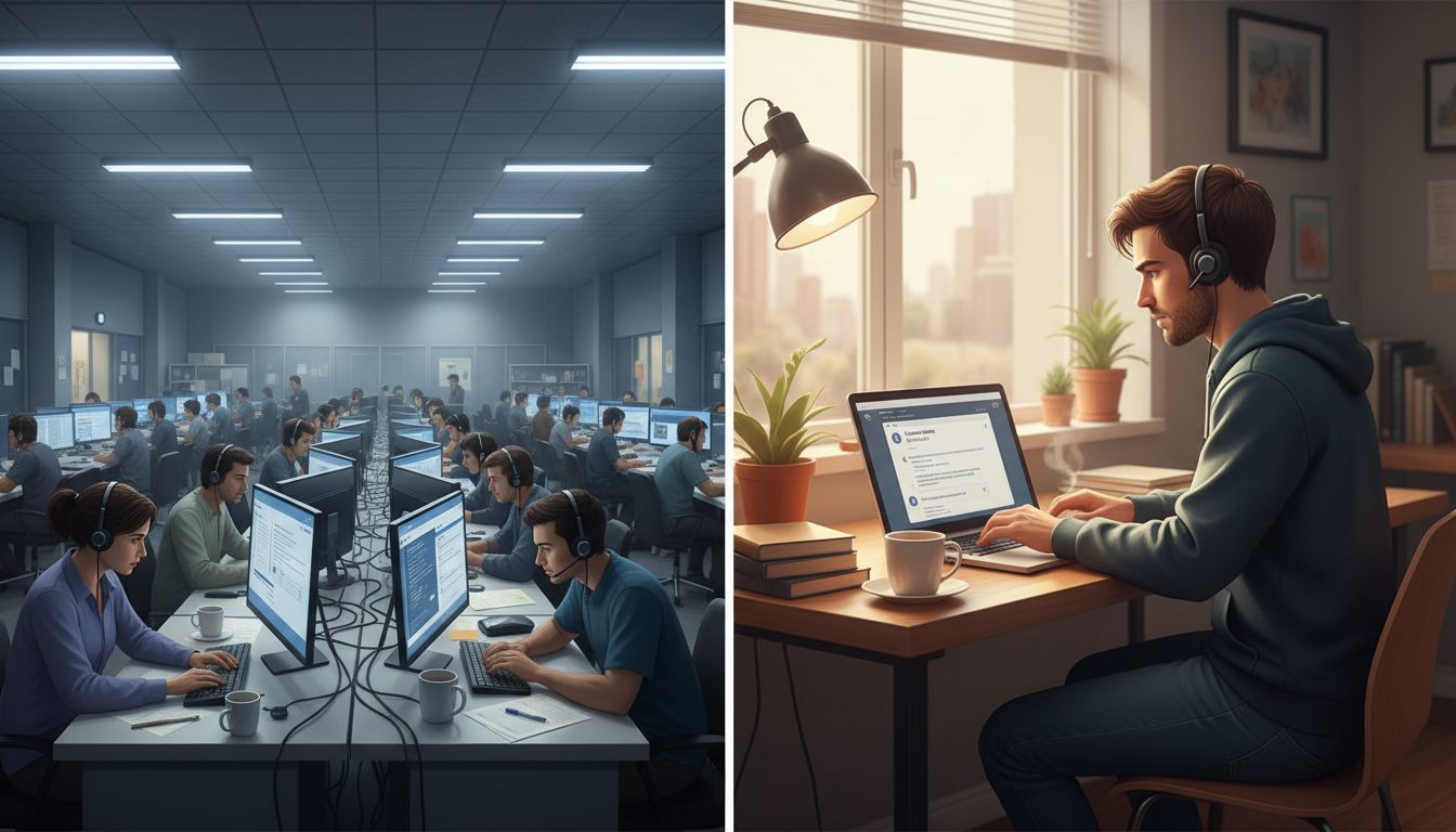 Contrast between an outsourced call center and a founder personally handling customer support emails