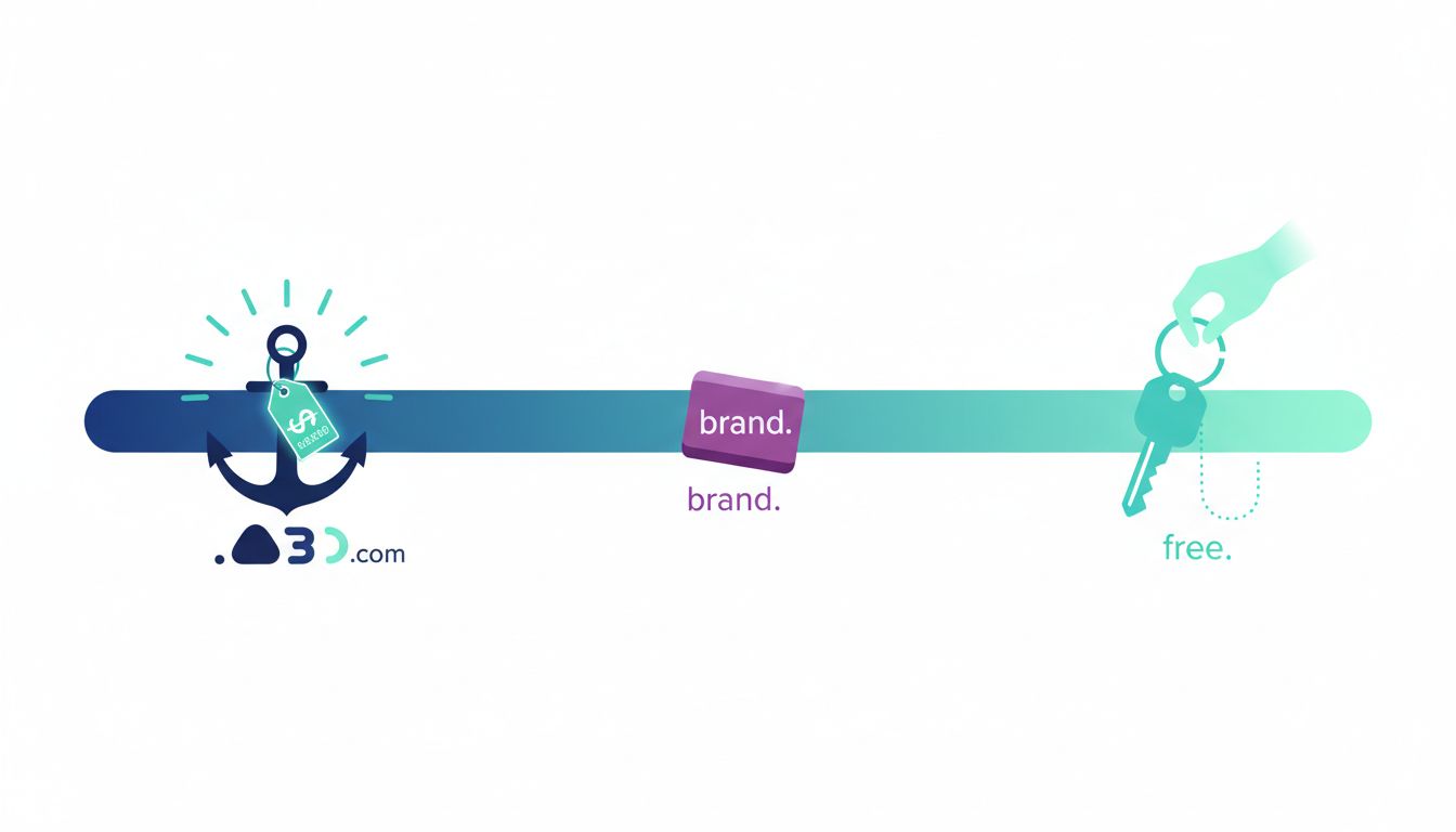 Diagram illustrating the spectrum of domain value from free subdomains to million-dollar category domains
