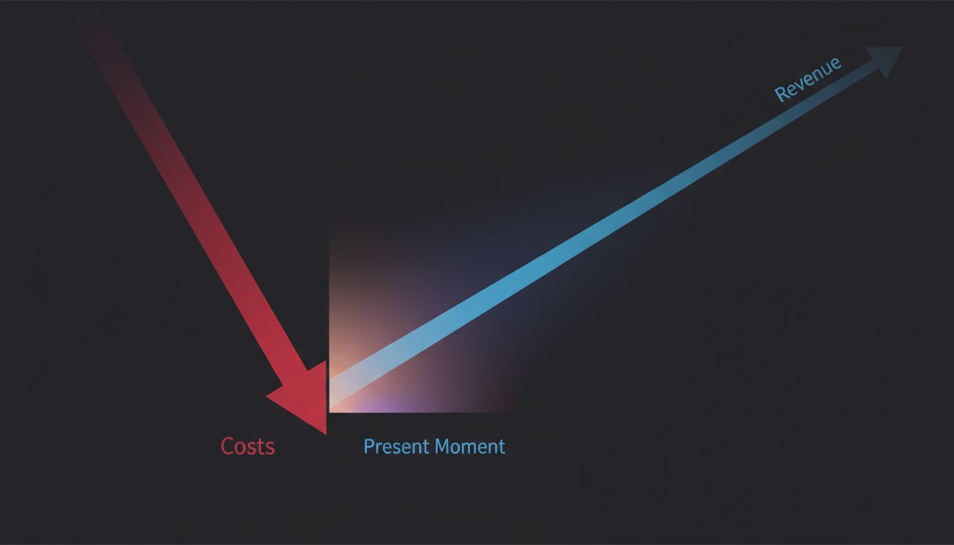 Illustration showing the time gap between when tech companies incur costs and when revenue from those costs arrives
