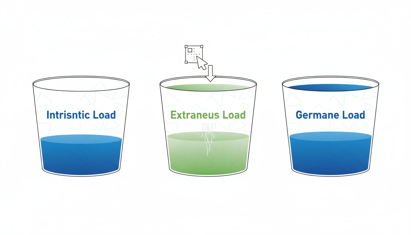 Diagram illustrating the three types of cognitive load with extraneous load being reduced through design