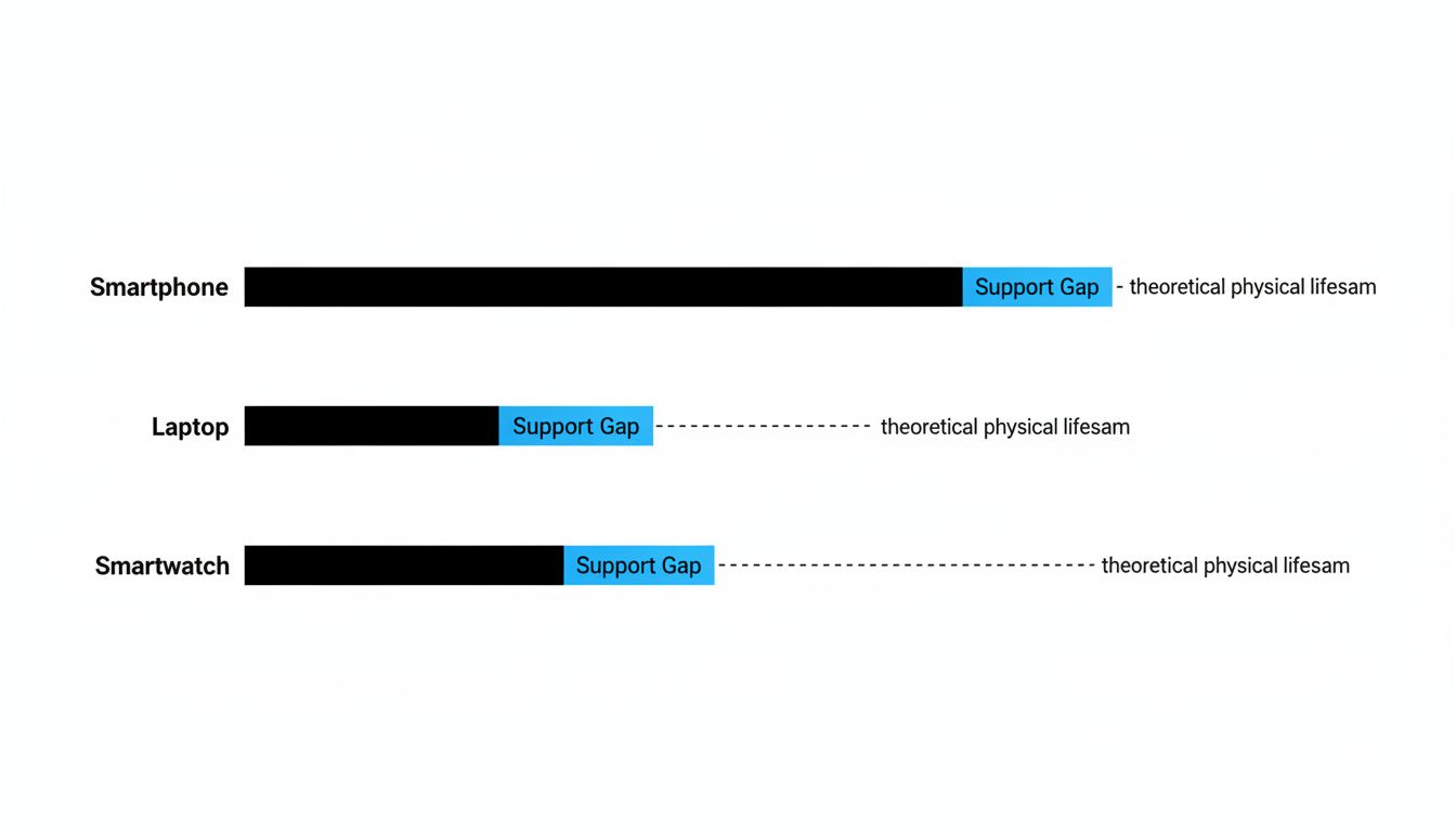 Diagram comparing manufacturer support windows to actual hardware lifespan