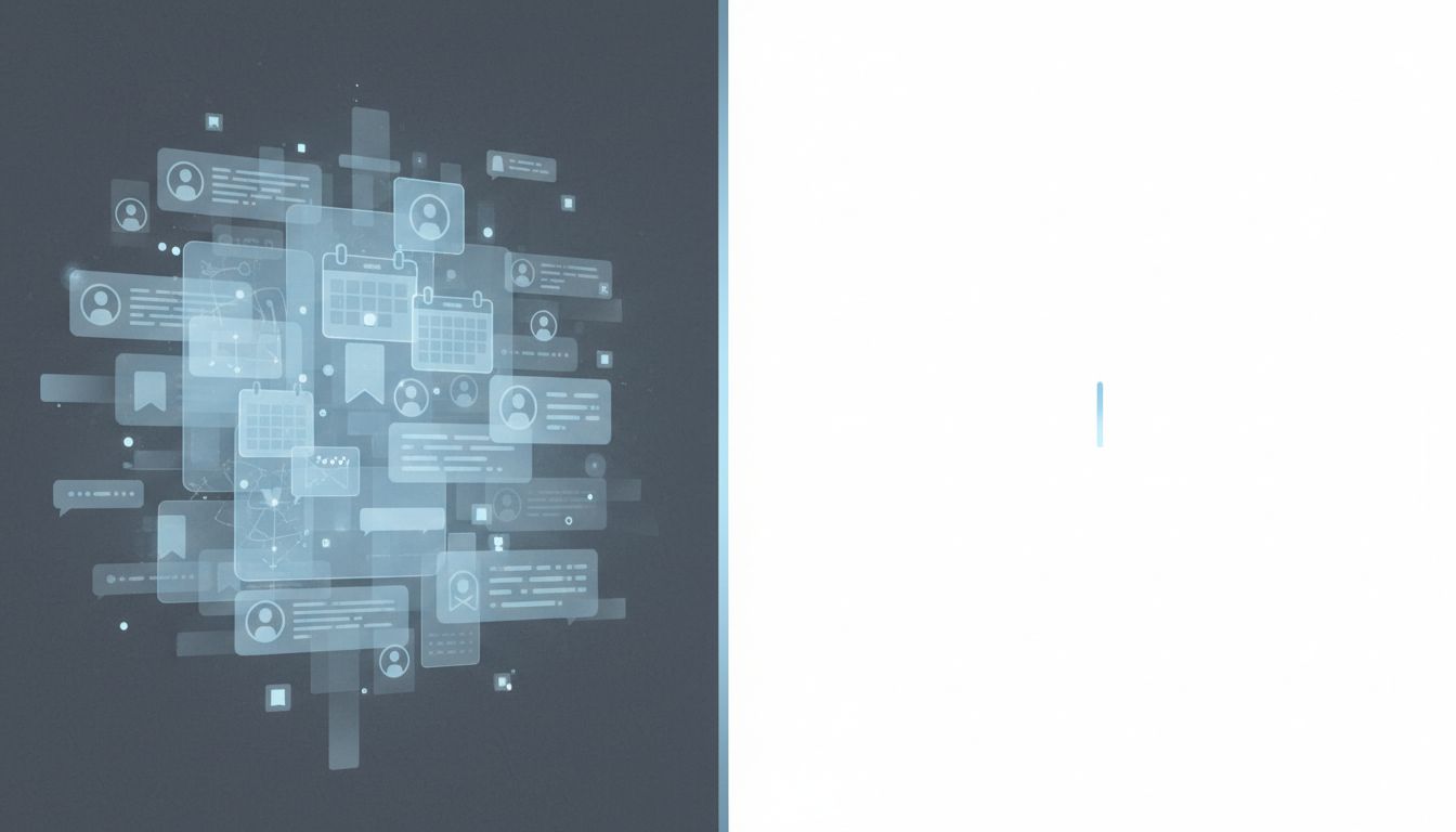 Split screen showing a richly personalized digital ecosystem on the left versus a completely empty blank interface on the right, illustrating the true cost of switching platforms