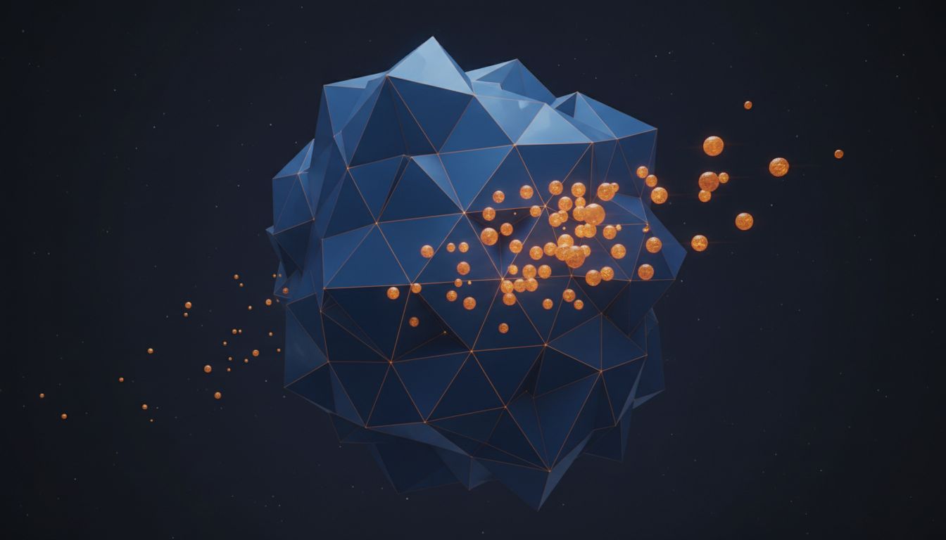 Abstract illustration of a large structure absorbing and extinguishing smaller glowing objects