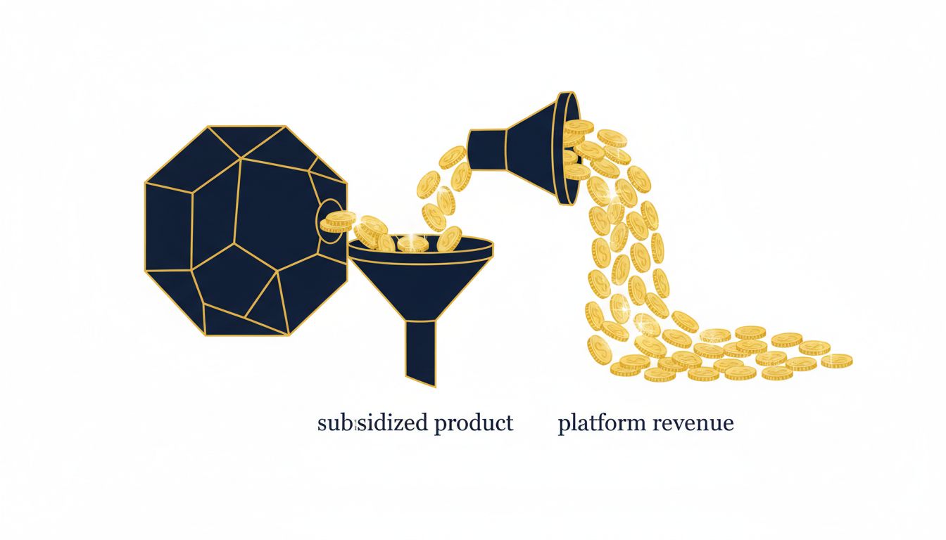 Diagram illustrating how platform subsidies turn short-term losses into long-term platform revenue for tech giants