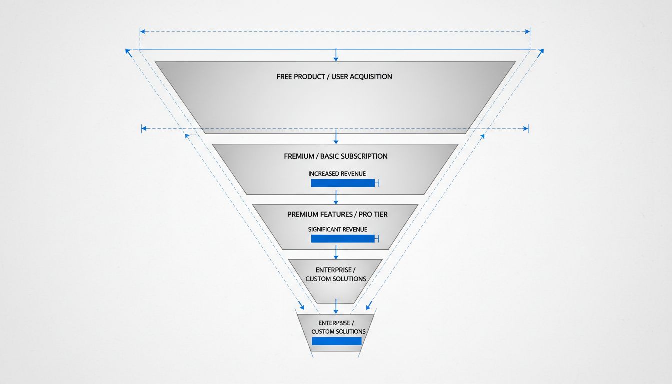 Diagram illustrating how free entry-level products funnel users into increasingly profitable ecosystem tiers