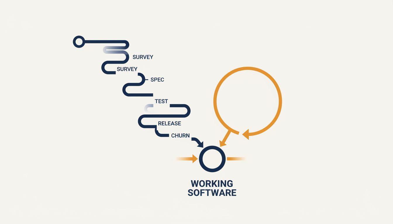 Diagram comparing the long feedback loop of external product development with the tight loop of internal tool development