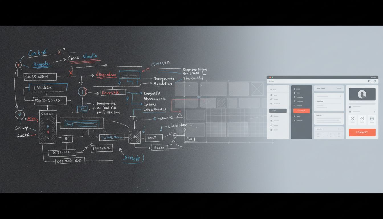 Illustration showing an internal blueprint evolving into a polished product