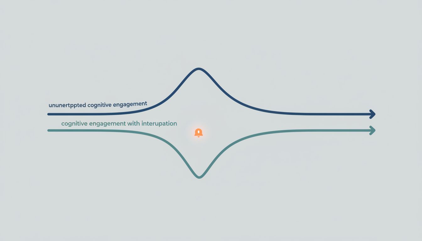 Diagram comparing uninterrupted cognitive engagement versus interrupted engagement with slow recovery