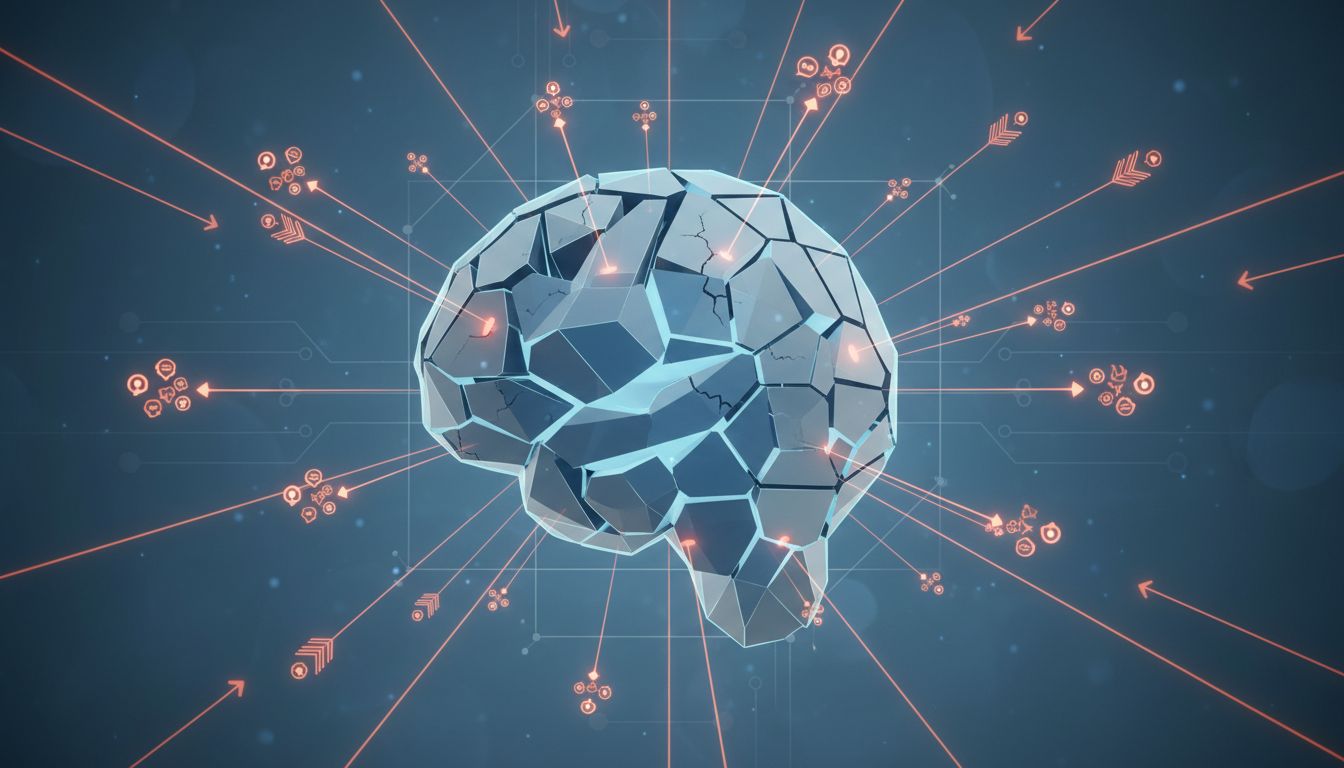Abstract diagram showing cognitive attention being fragmented by incoming notification signals