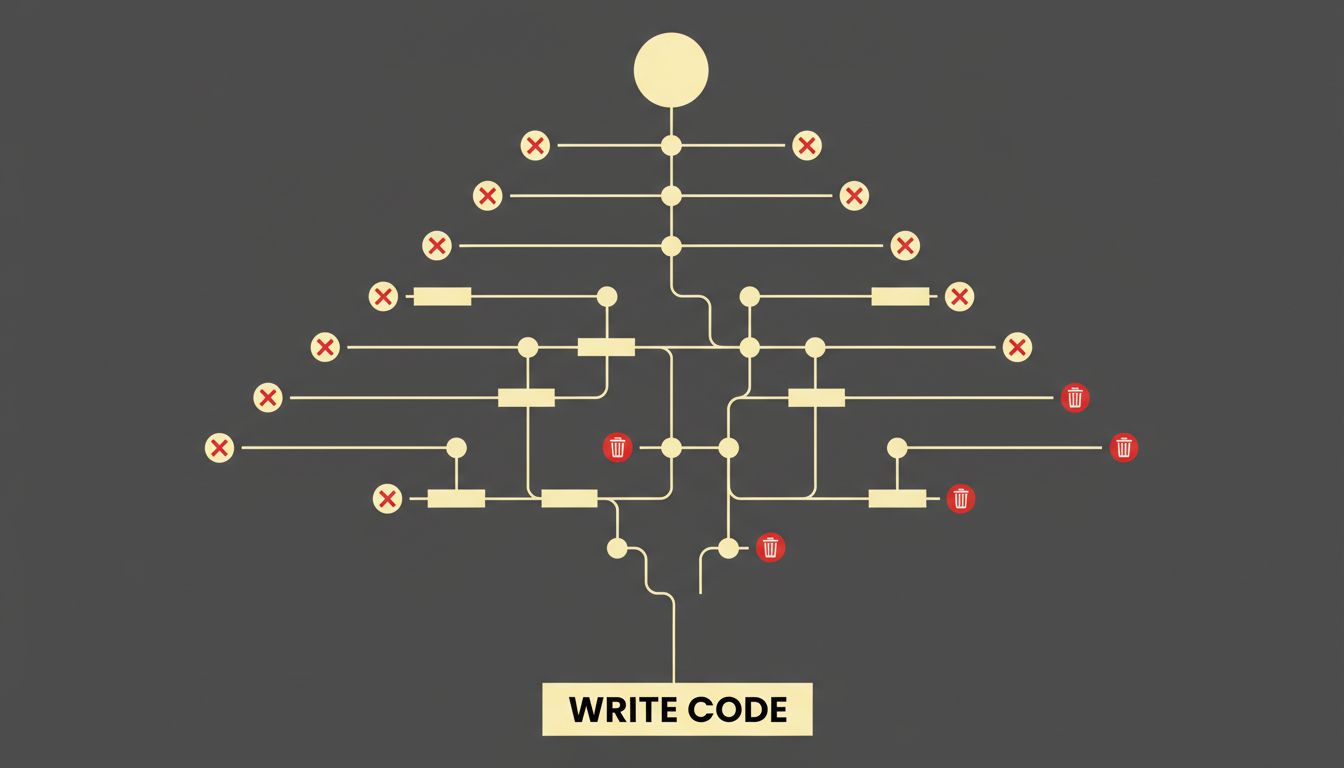 Decision tree illustration showing the many evaluation steps before writing any code