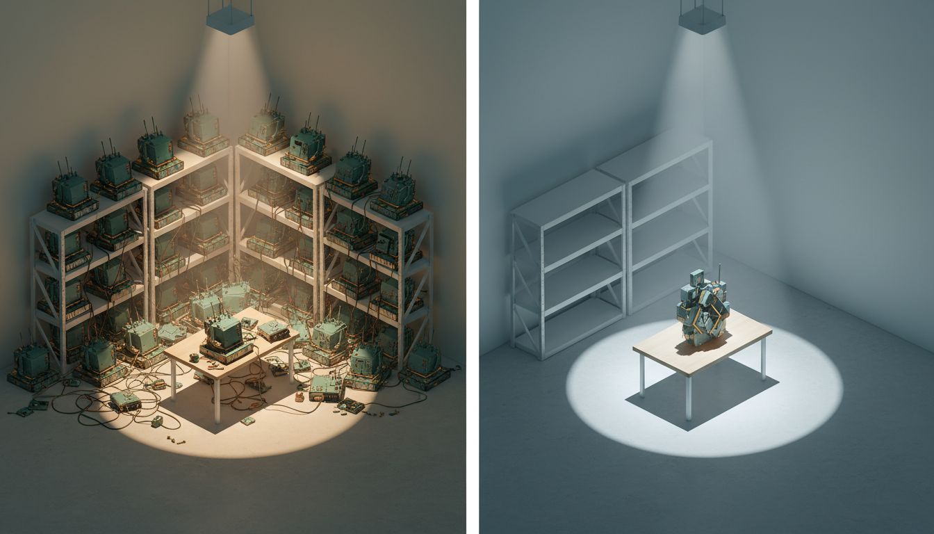 Contrasting illustrations of a crowded market versus a cleared competitive field