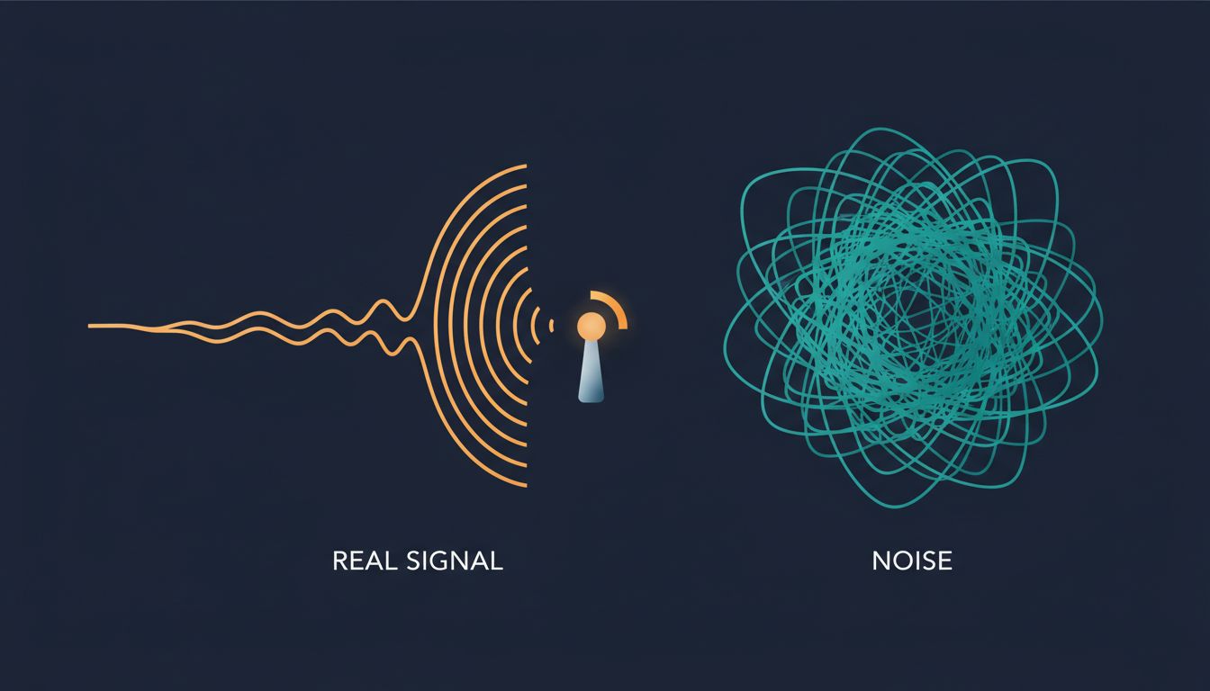 Abstract diagram showing the difficulty of distinguishing real customer signal from noise in early startup feedback
