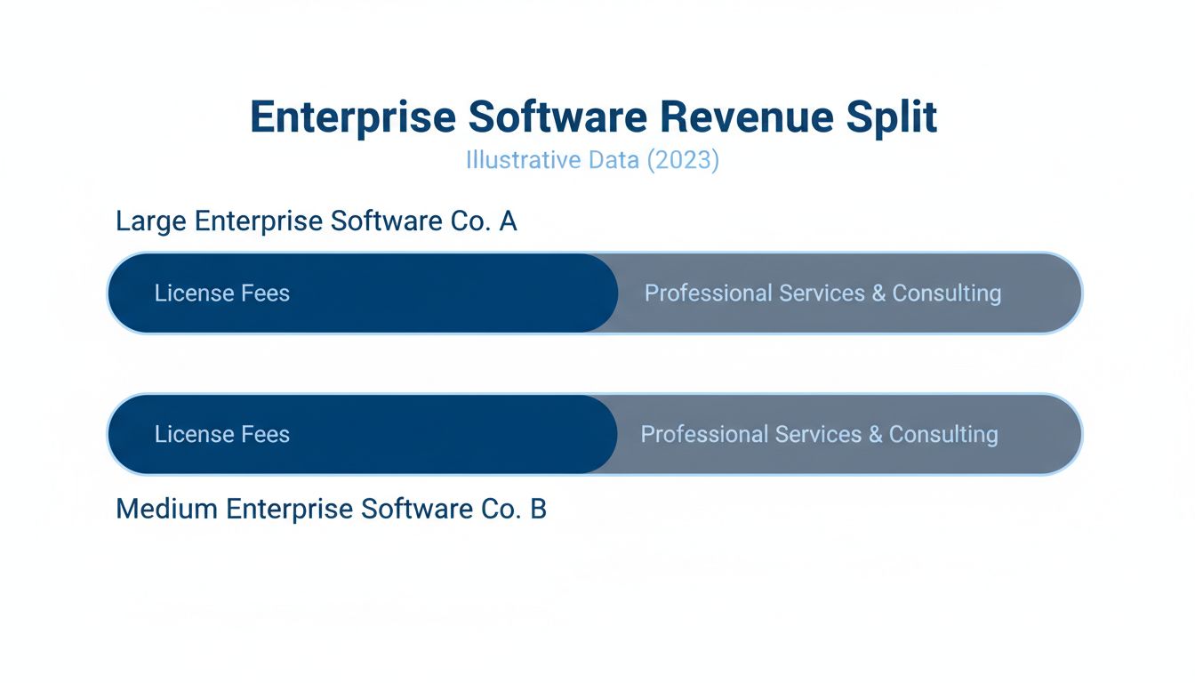 Bar chart showing enterprise software revenue split between license fees and implementation and support services