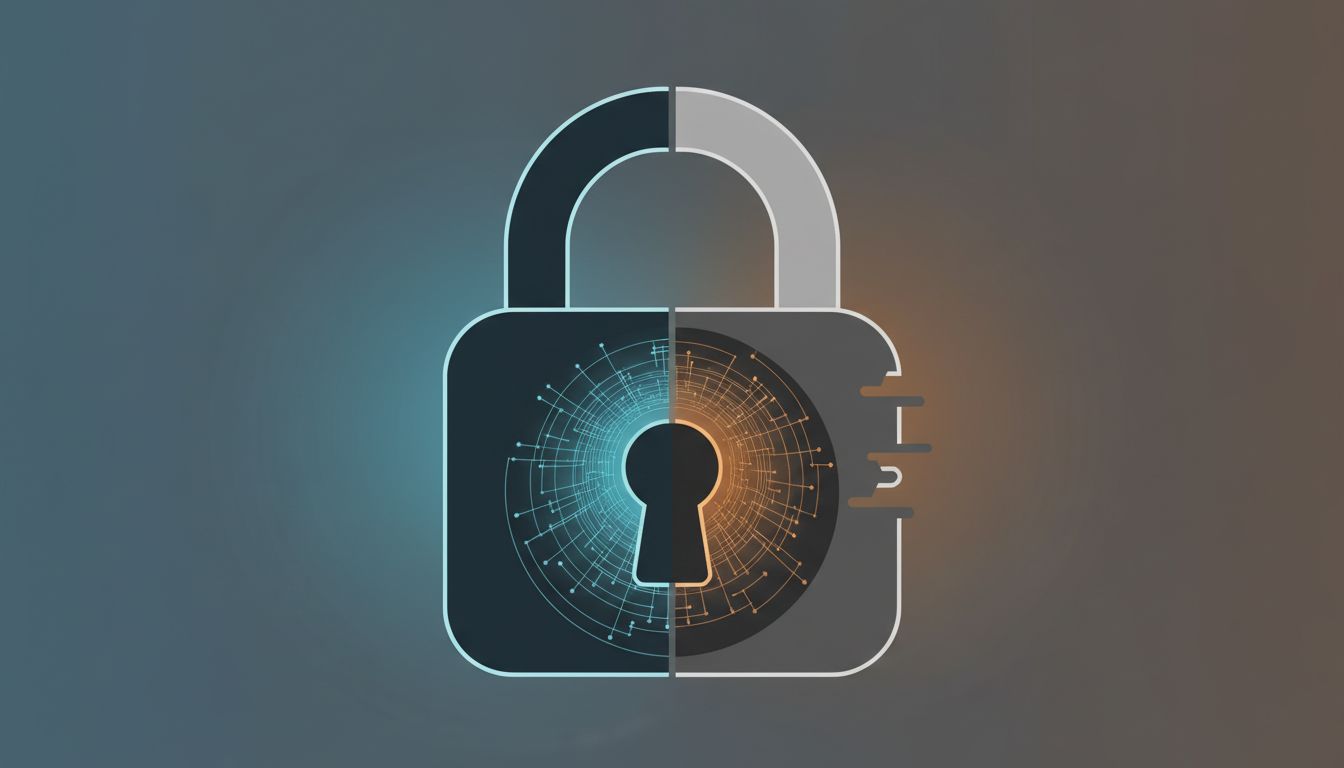 A padlock split in two halves showing that encryption protects the connection but not the destination