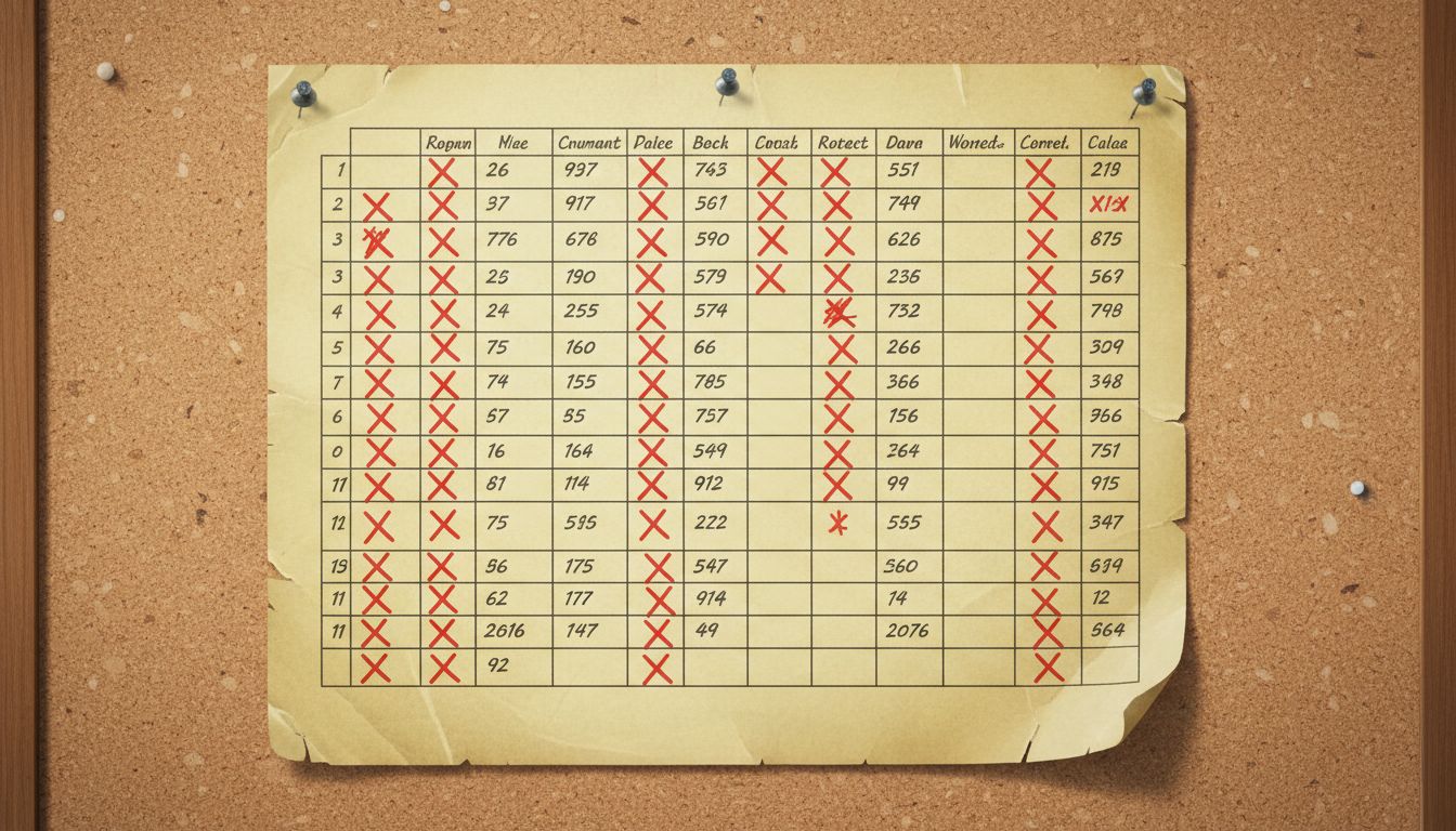 A faded table of numbers with handwritten corrections, representing outdated technical reference data