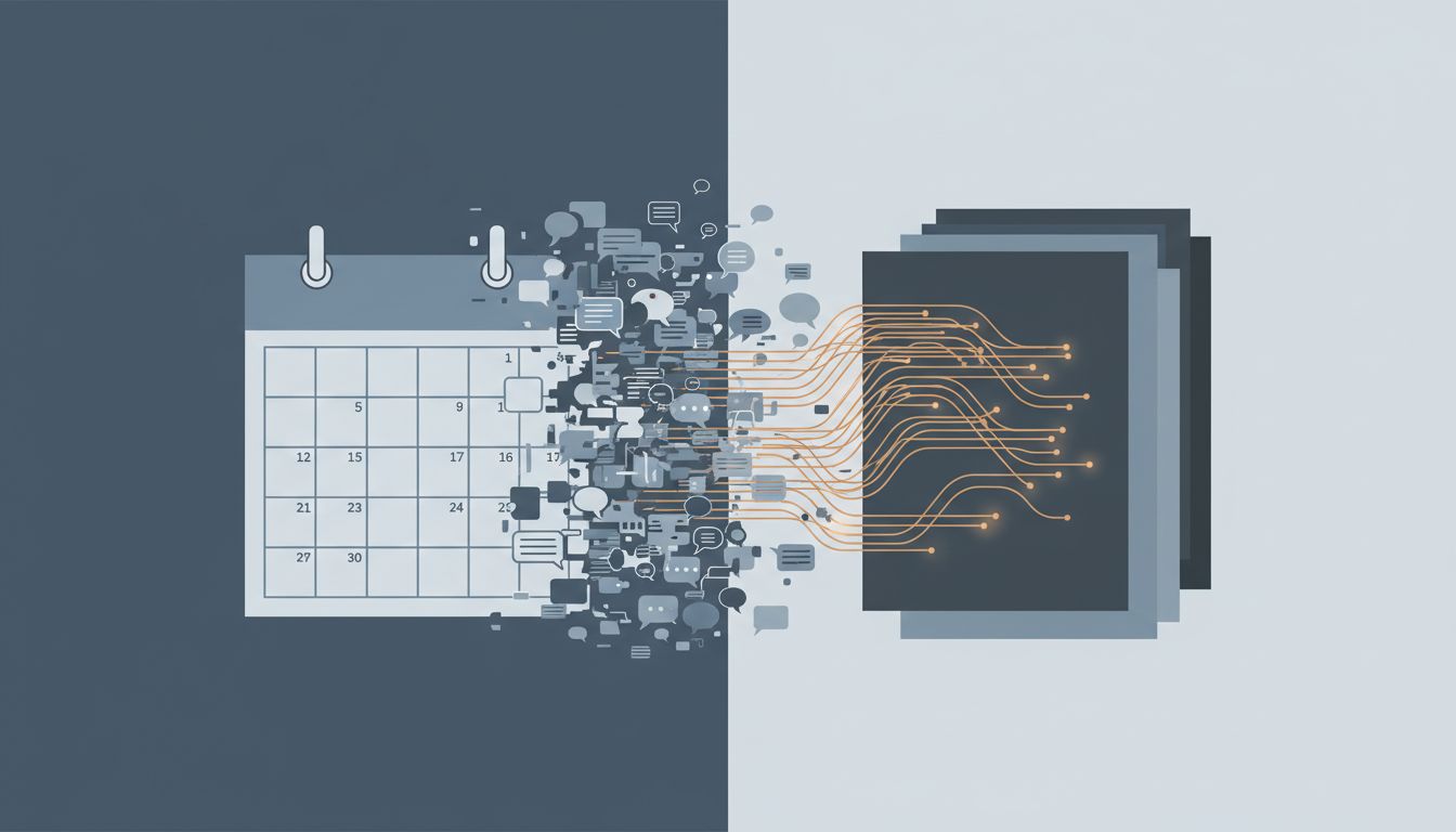 Abstract illustration contrasting ephemeral meeting conversations with durable written documents