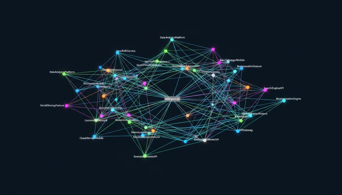 Dependency graph showing many complex services all depending on a single small, plain utility module