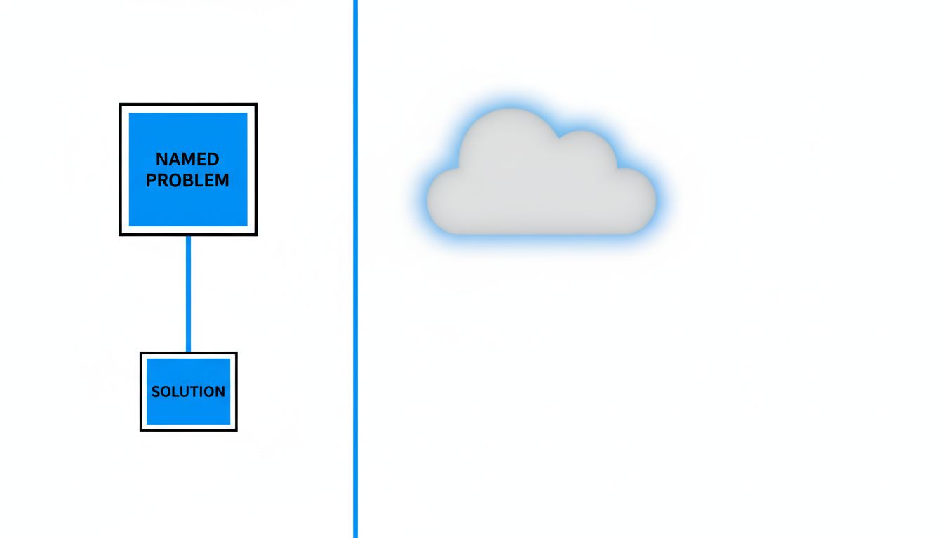 Diagram contrasting a named, defined problem with an unlabeled latent problem waiting to be articulated