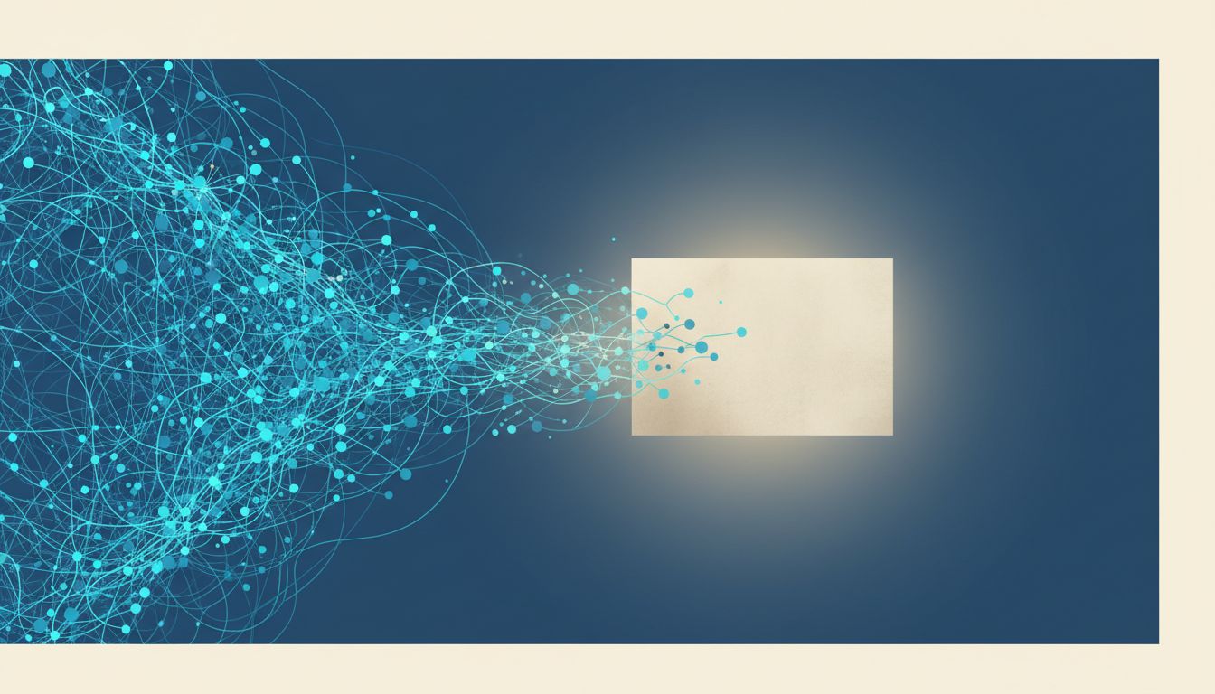 Illustration contrasting a networked digital system with a single isolated paper document