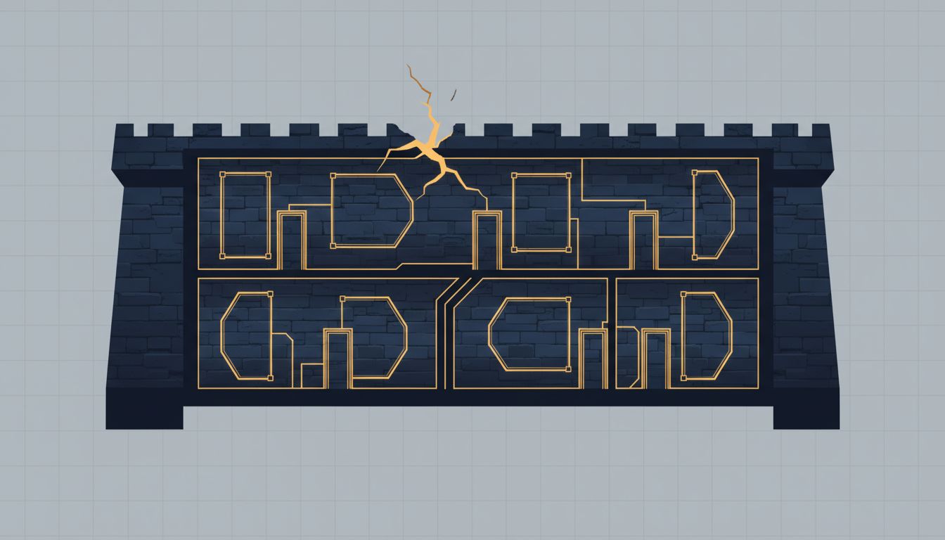 Cross-section illustration of a layered security architecture where internal compartments remain sealed even after the outer wall is breached