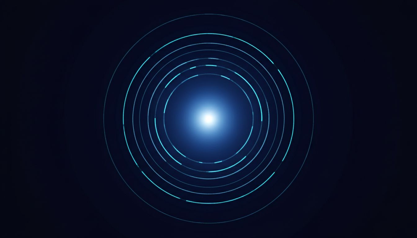 A single point of light at the center of concentric rings on a dark background, suggesting signal clarity and focused design