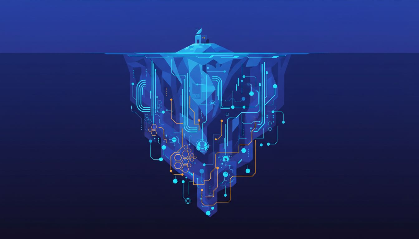 Iceberg illustration showing tiny physical assets above water and massive intangible assets below
