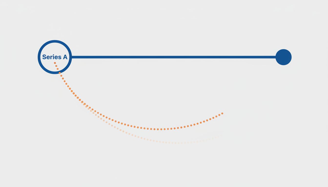 Diagram showing one product path succeeding and a second product path gradually fading out