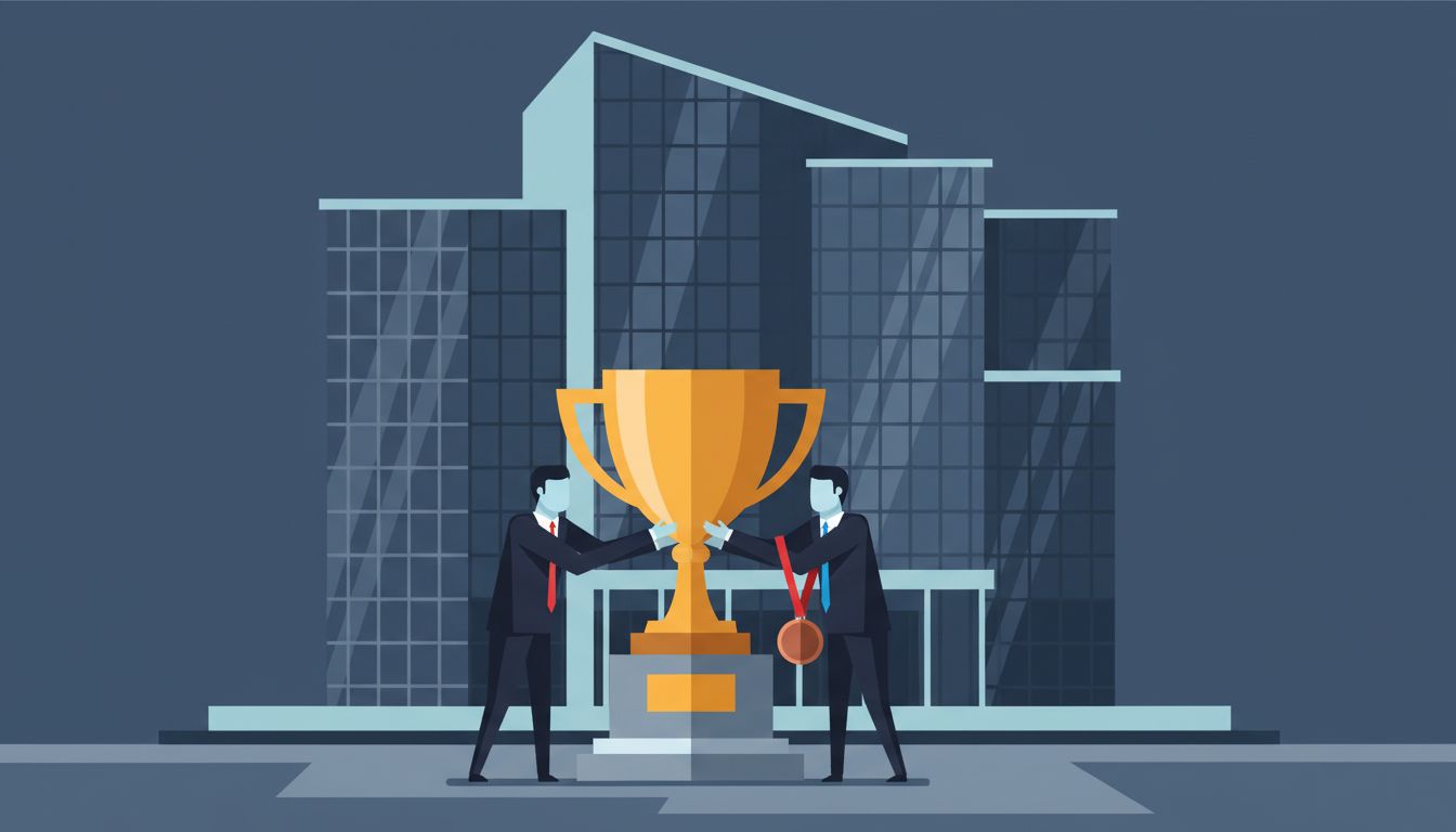 A trophy presented in front of an empty, dark building, symbolizing a hollow win