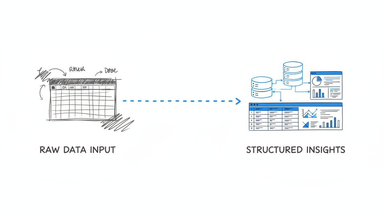 Timeline diagram showing the planned transition from spreadsheet to structured data infrastructure