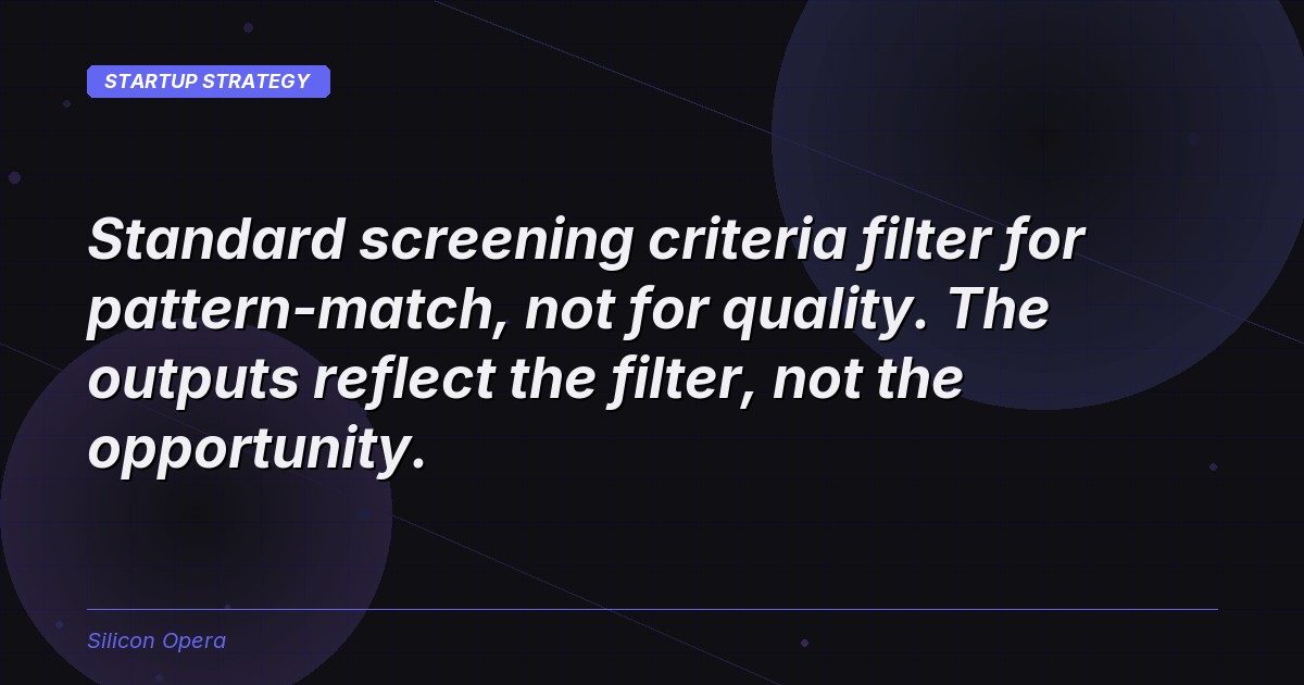 Two investment screening funnels comparing conventional signals versus unconventional inputs that produce outsized outcomes