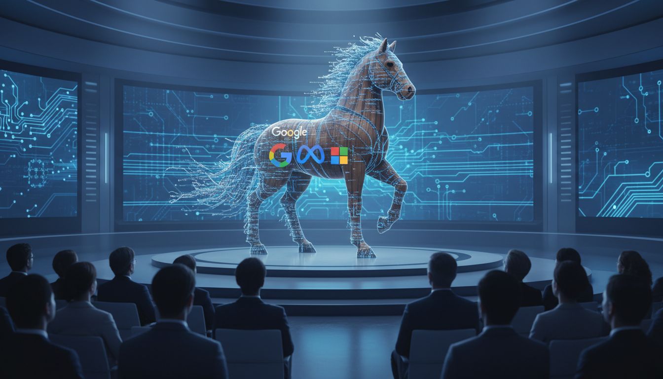 Digital Trojan horse made of code representing free software strategies