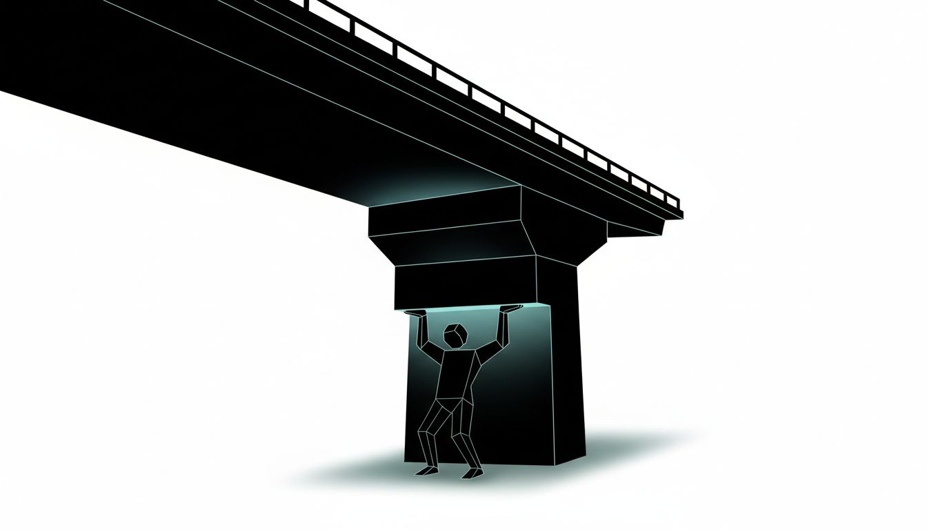 Small figure supporting an enormous architectural structure