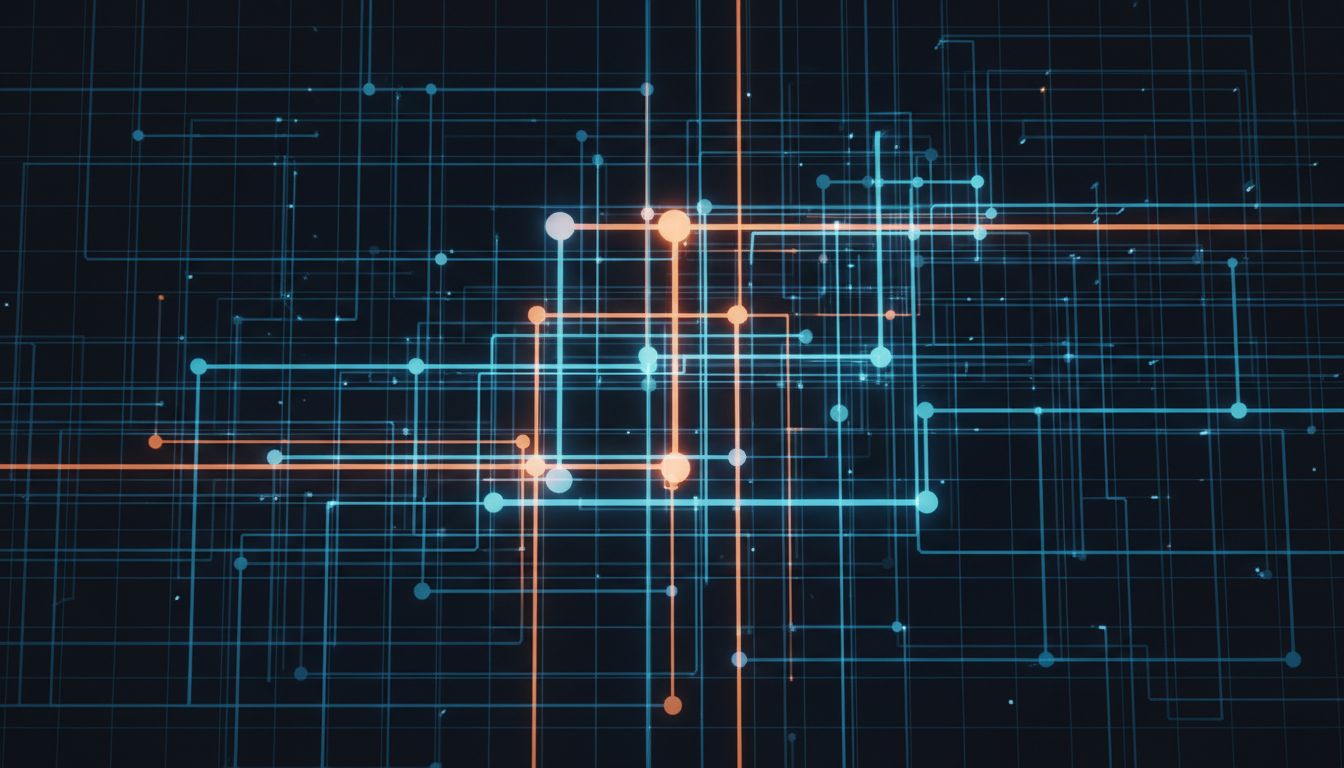 Abstract visualization of attention weights as a grid of nodes with connections of varying intensity