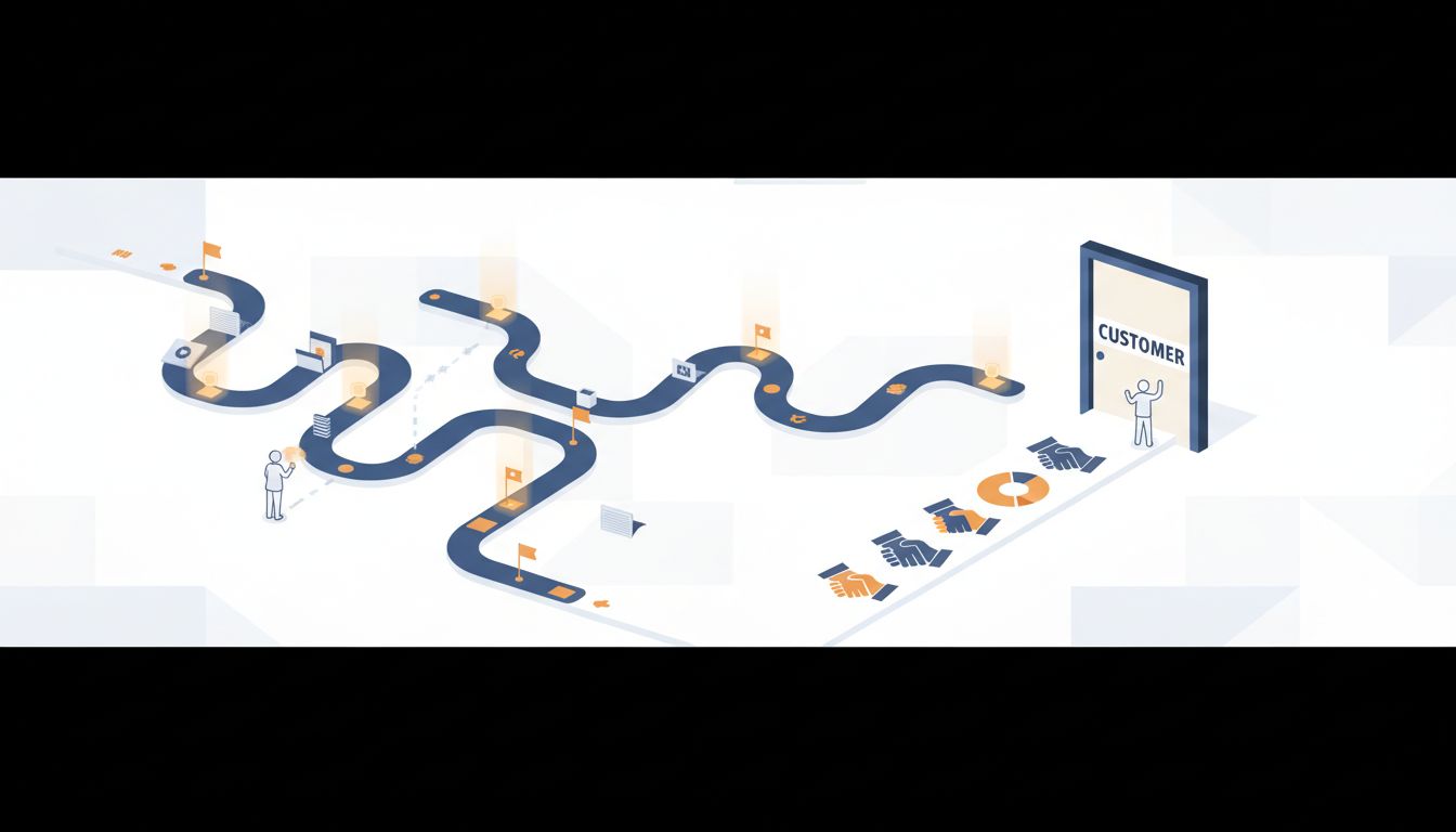 Illustration of two paths to the customer, one built on product quality and one on distribution channels, with the distribution path arriving first