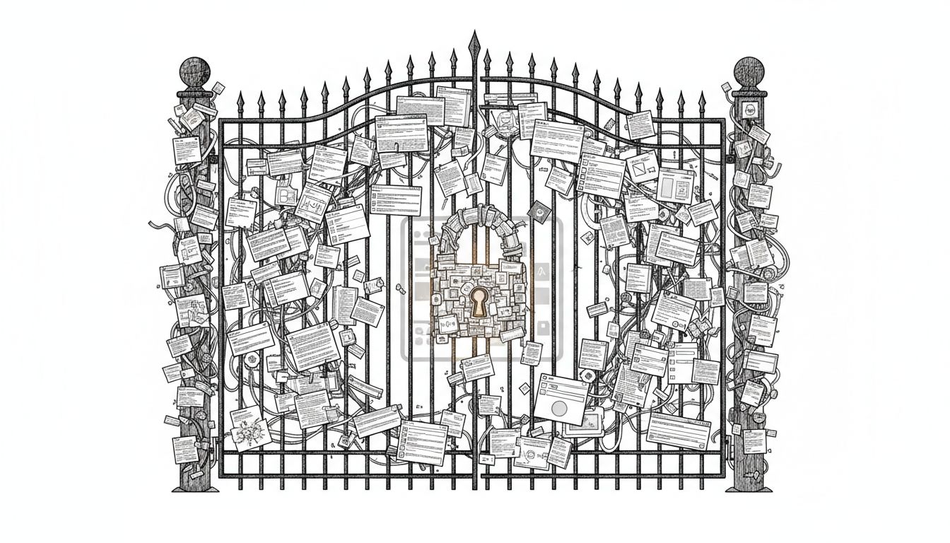 Iron gate made of software interface elements symbolizing vendor lock-in