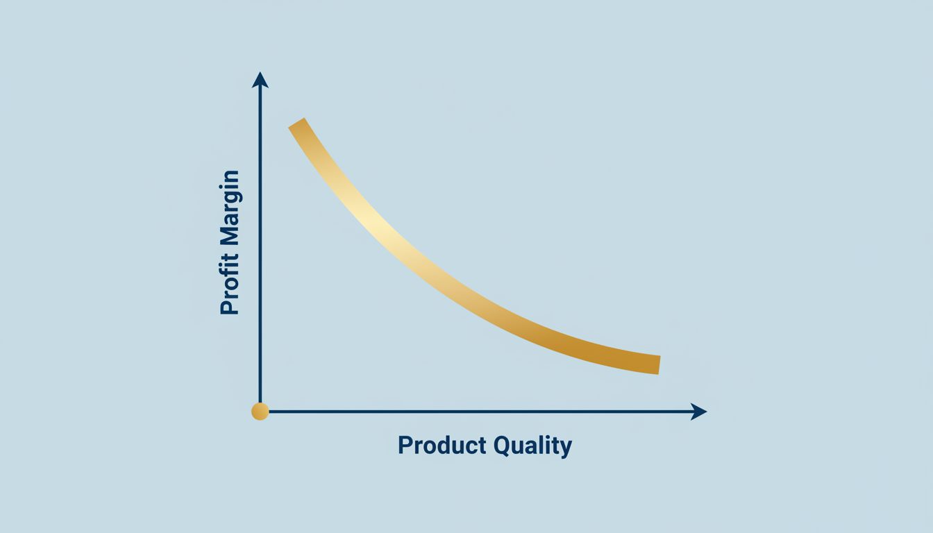Inverted curve diagram showing profit margin rising as product quality falls
