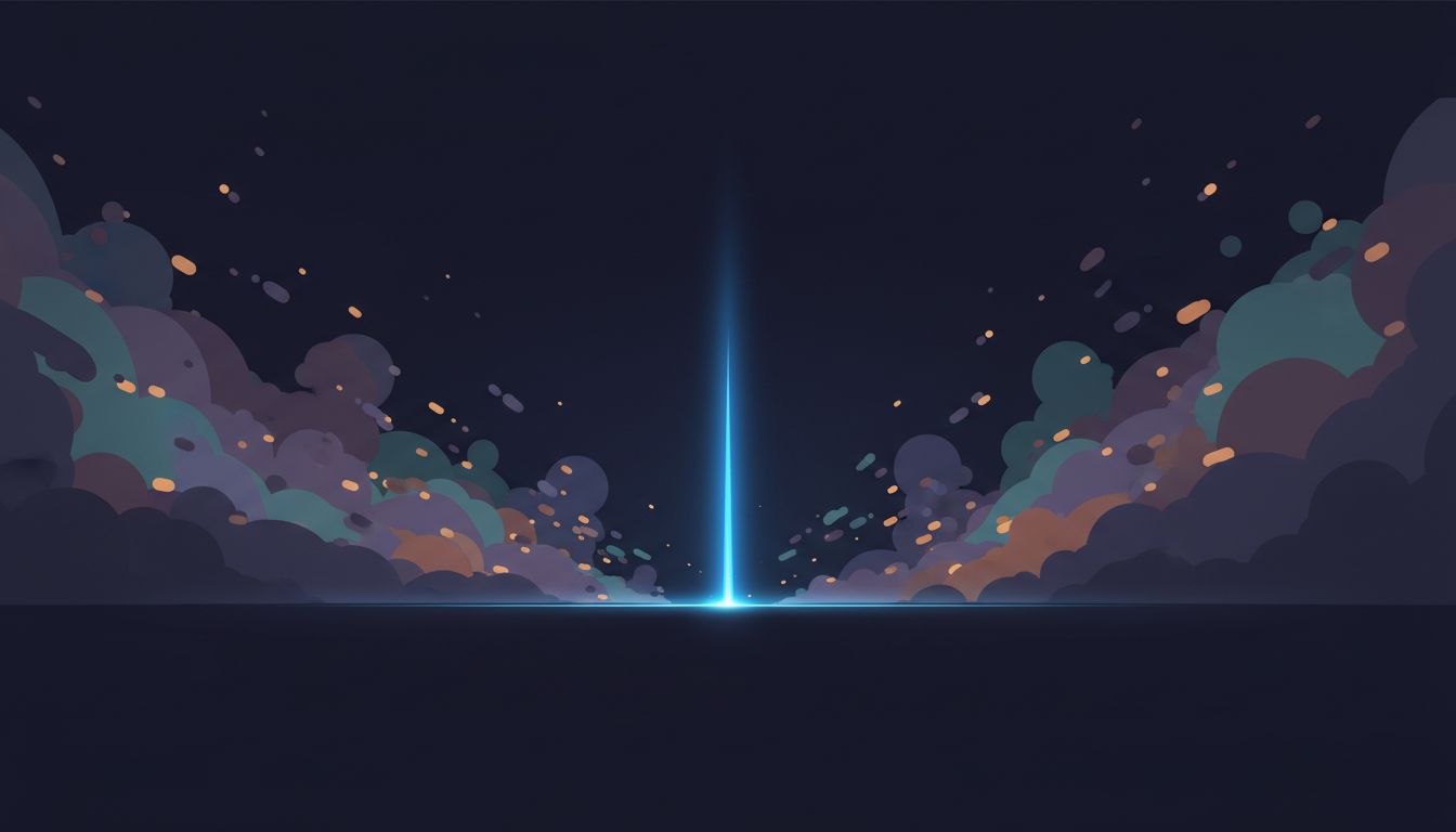 Illustration showing one focused beam of light contrasted with many scattered, dim light sources representing fragmented attention