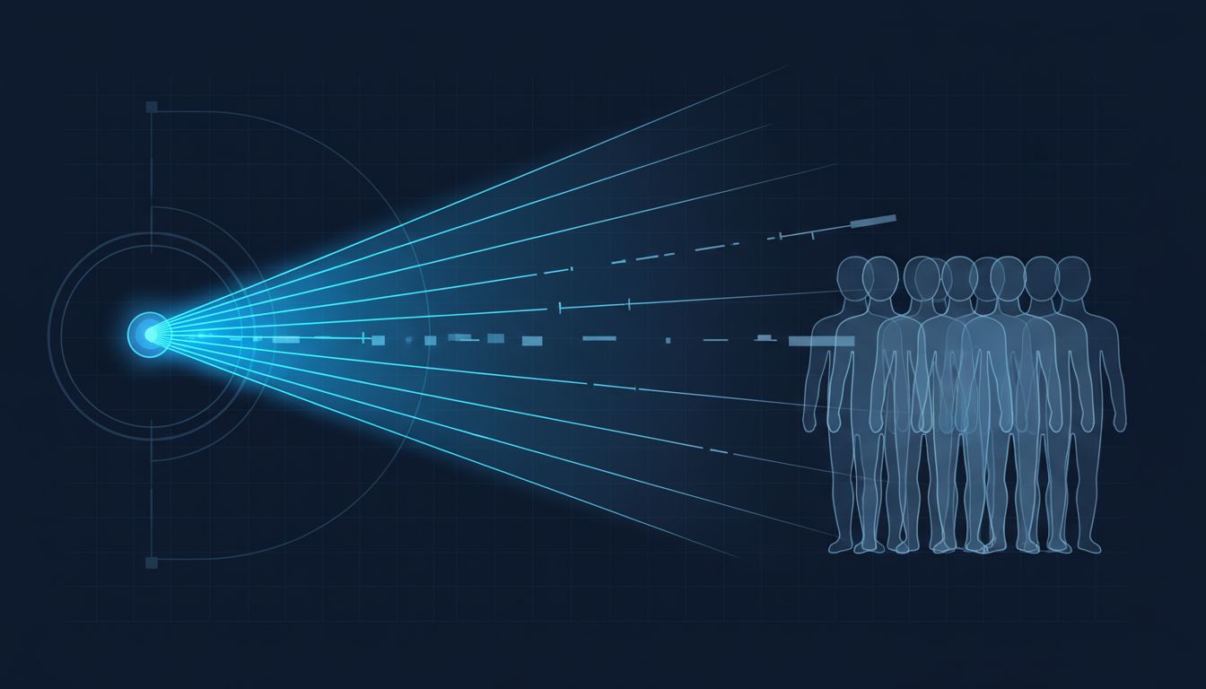 Abstract diagram showing a message traveling normally on one end but fading before reaching its intended audience