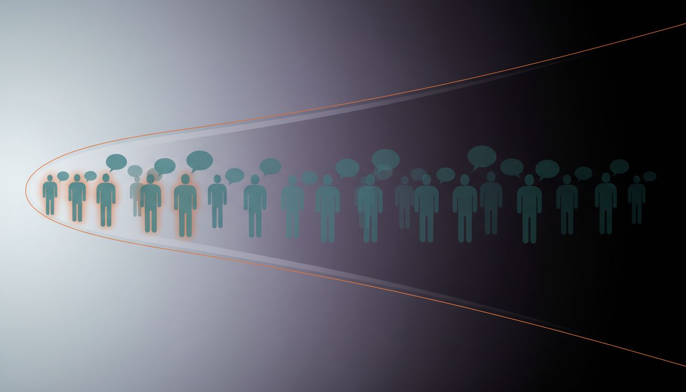 Abstract illustration of a spectrum from full visibility to near-invisibility, representing algorithmic shadow banning