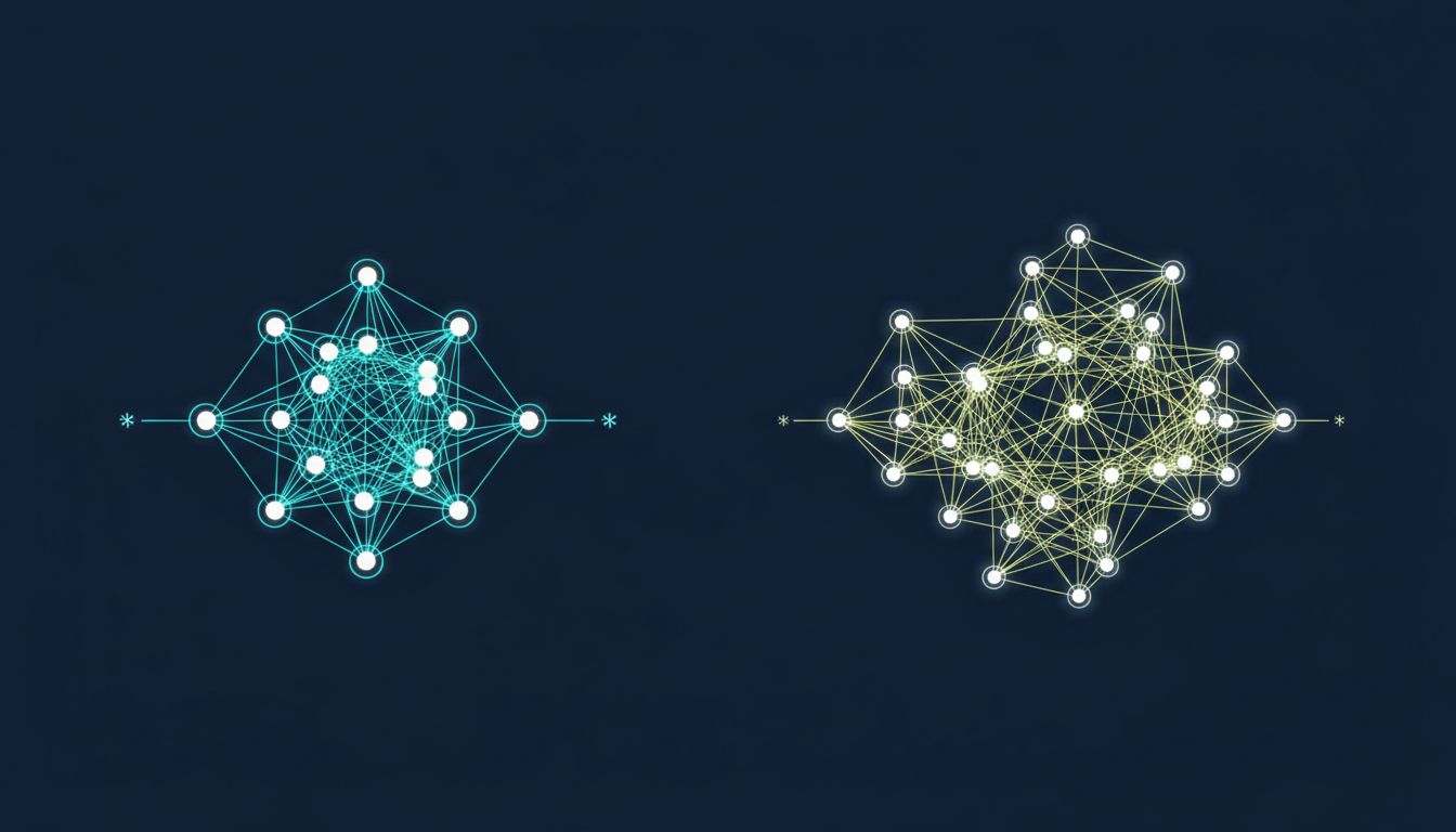 Diagram contrasting communication paths in small versus large organizations