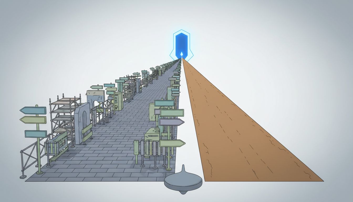 Two diverging paths illustrating how more options can slow progress