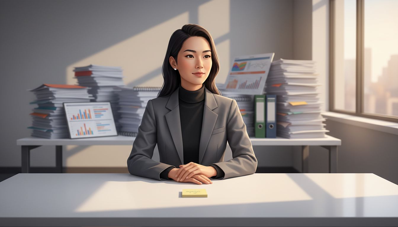 Startup founder ignoring large stacks of market research to focus on a single key insight