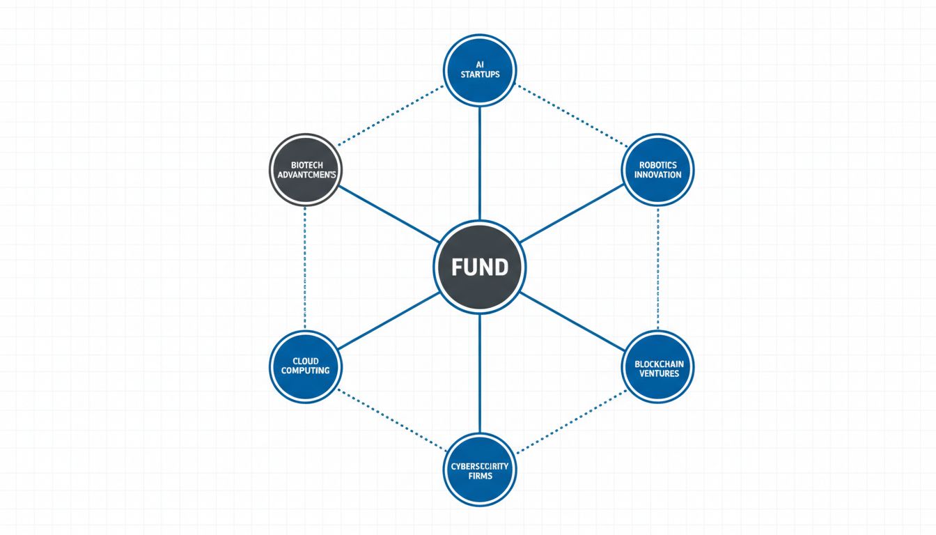 Diagram showing a venture fund node connected to multiple competing startup nodes in the same category