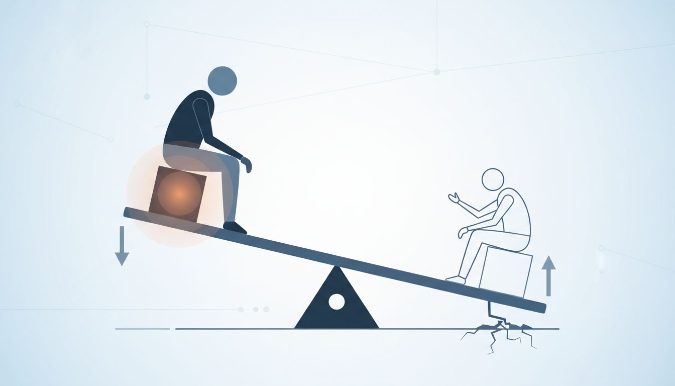 Abstract illustration showing negotiation power imbalance, with one party elevated and another pressed down