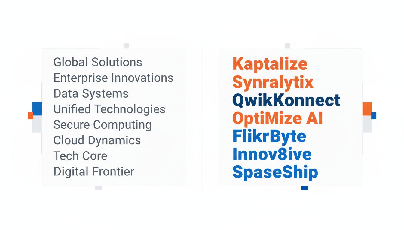 Side-by-side comparison of conventional versus unconventional startup brand names showing the contrast between forgettable and memorable naming strategies
