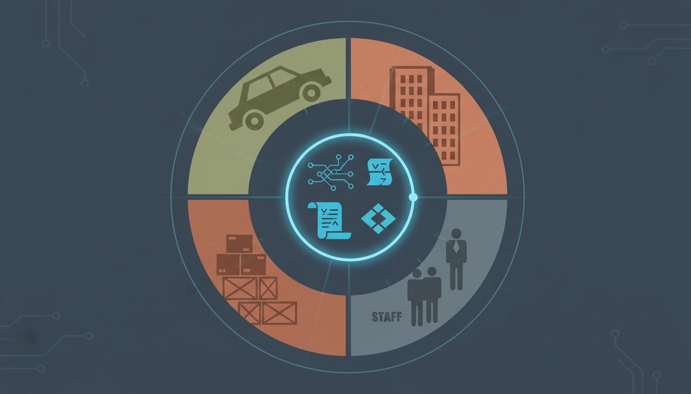 Diagram showing a platform controlling physical assets from a lightweight software core