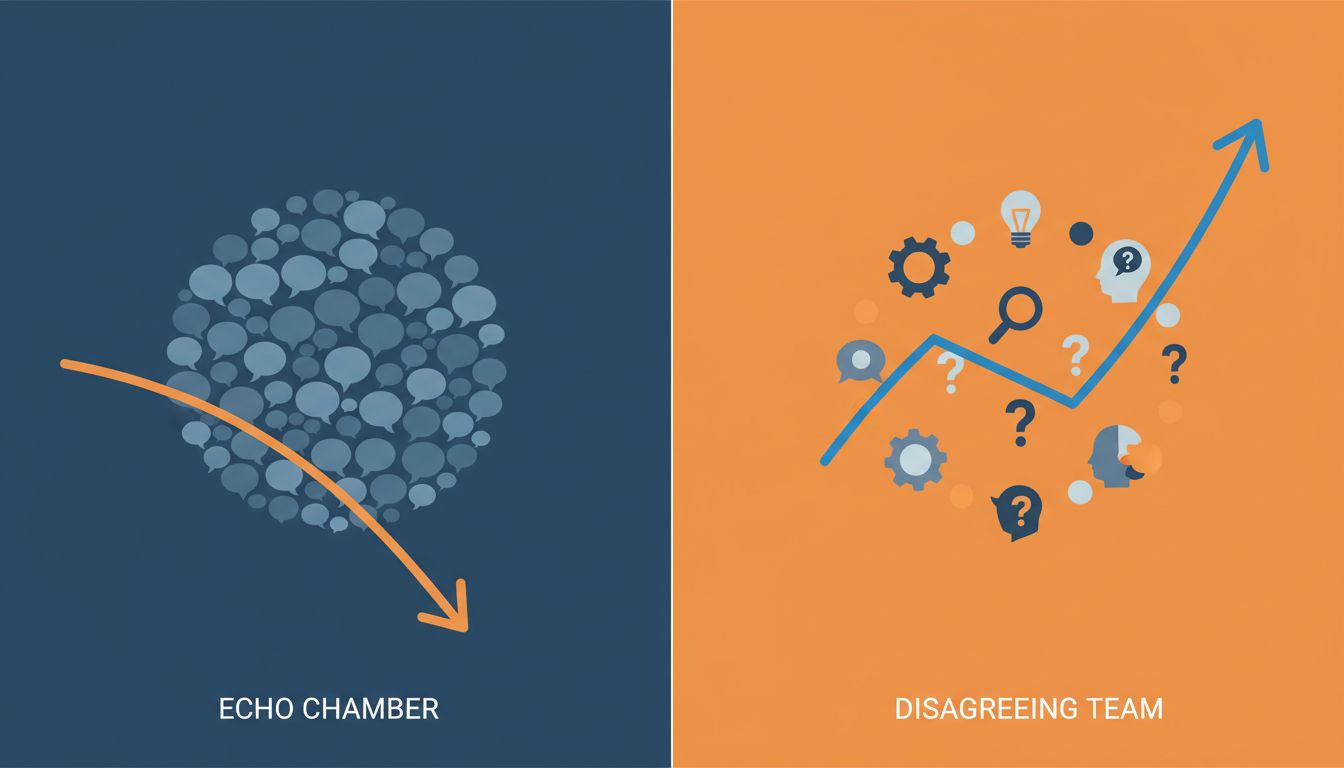 Visualization comparing echo chamber founding teams versus productively disagreeing founding teams over time