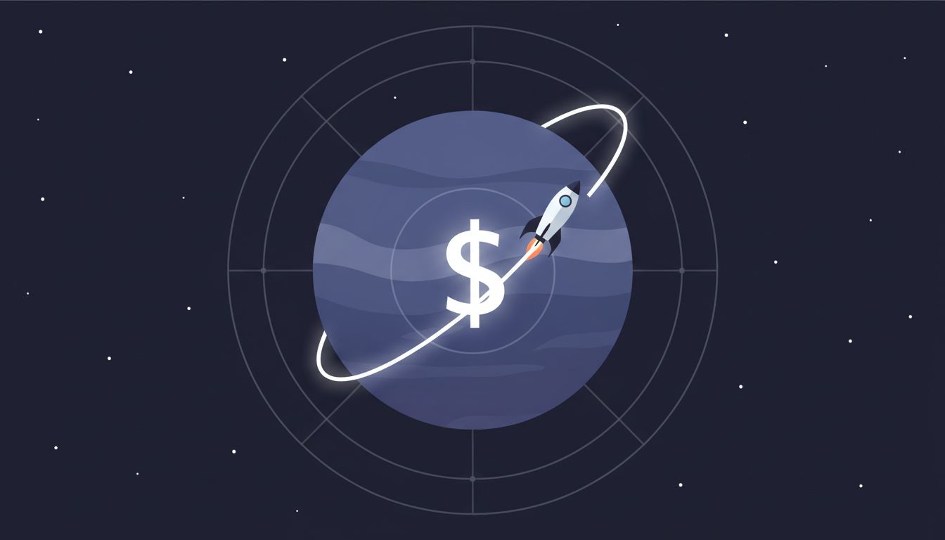 Illustration of a rocket caught in the gravitational pull of a large planet, representing a startup trapped by a dominant early customer